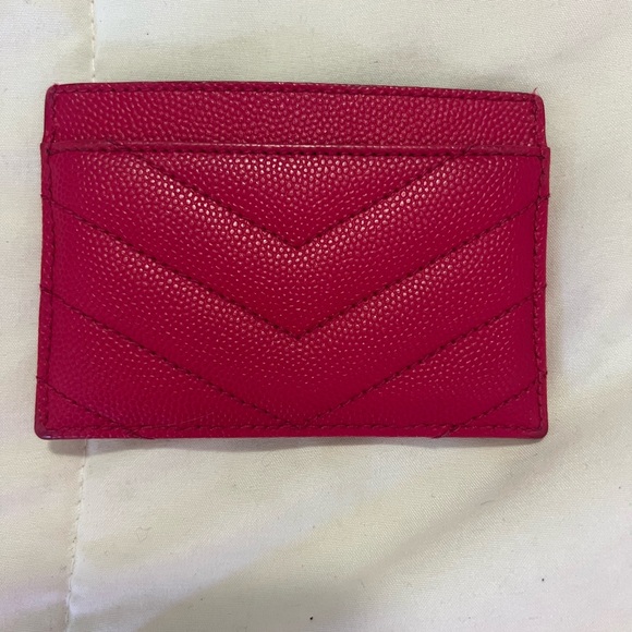 Yves Saint Laurent Fuchsia Card Holder with Gold Logo - Picture 2 of 7
